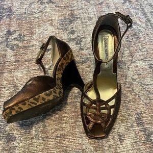 Via Spiga Brown Animal Print‎ Platform Wedge SZ 6